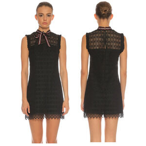 Sandro Fidele Sleeveless Ruffled Trim Lace Mini Shift Dress with Bow Black Small